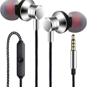 Wired Earbuds Headphones with Microphone Stereo Bass Earphones Noise Isolation in-Ear Headset Compatible with All Smartphones Tablets iPod IPad MP3 Player That with 3.5 mm Interface(Silver)